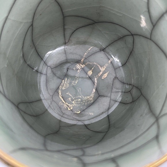 Vtg 4 Green Brown Somayaki Japan Double Wall Crackle Glazed Heart Tea Cups 200ml - Picture 12 of 16